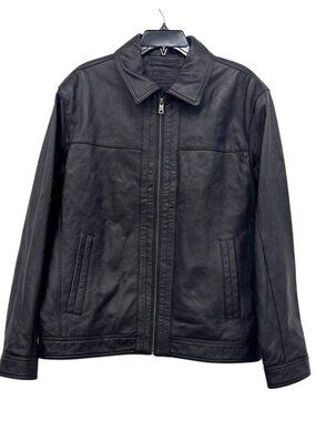 Roundtree‎ & Yorke Premium Leather Jacket Black Genuine Lambskin Mens L